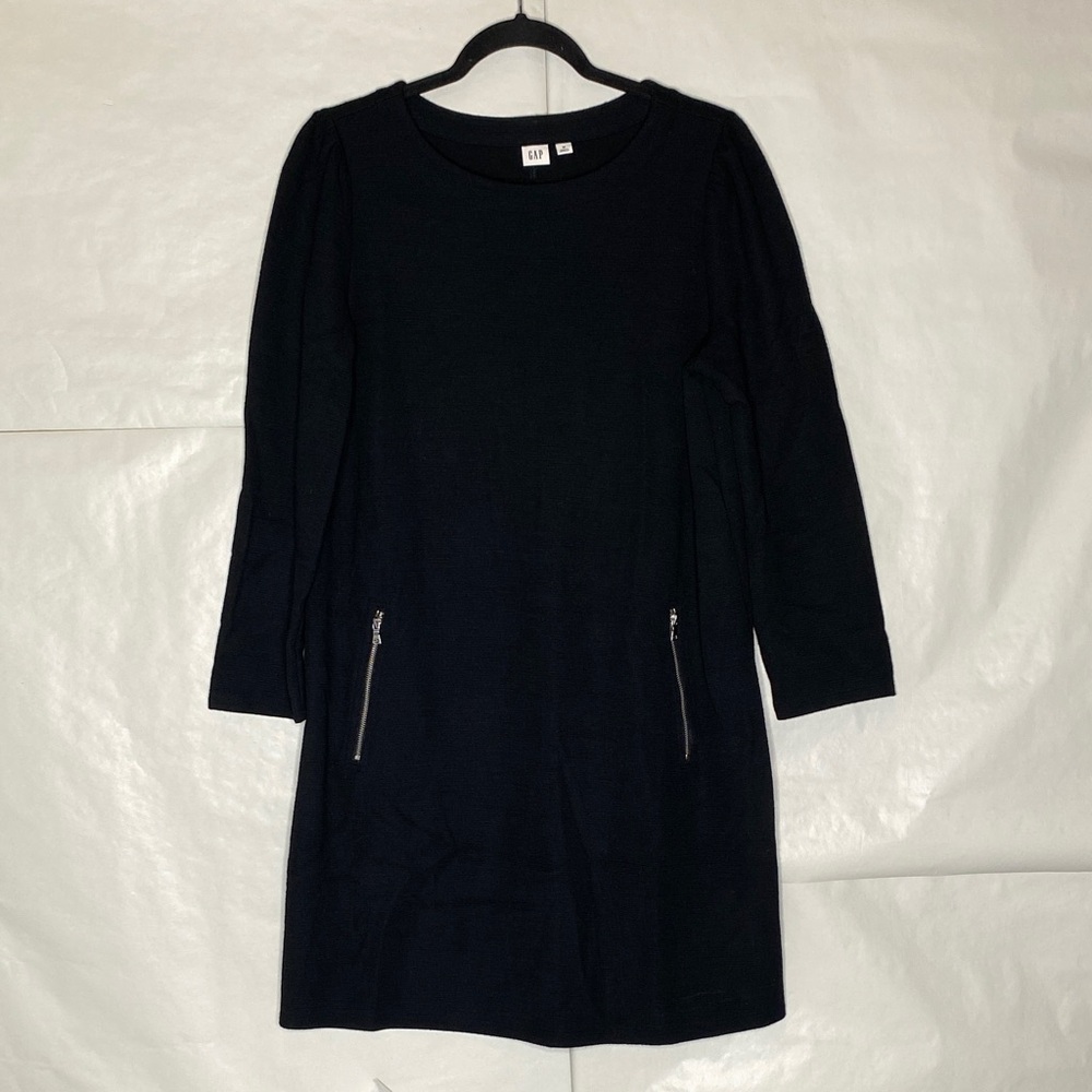 GAP Black Long Sleeve Shift Dress with Zip Pockets